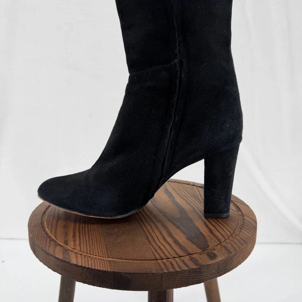 Halogen Noble‎ Black Suede Boots 9.5 Almond Toe Over The Knee Block Heel